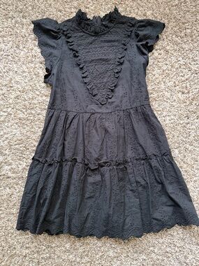 House of Harlow 1960 Black Eyelet Ruffle Tiered Mini Dress